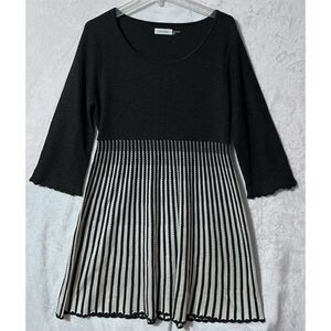 Calvin Klein Women's XL Black & White Striped Knit Dress 3/4 Sleeve